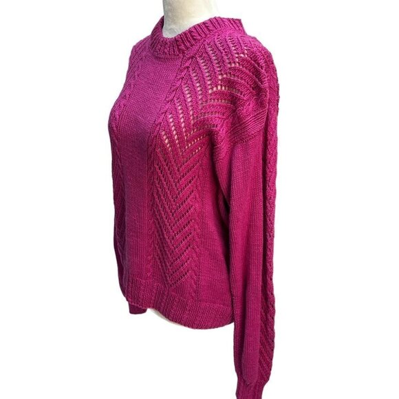 𝅺handmade Hand Knit Fucshia Pink Crew Neck Sweater Size L - Picture 6 of 9